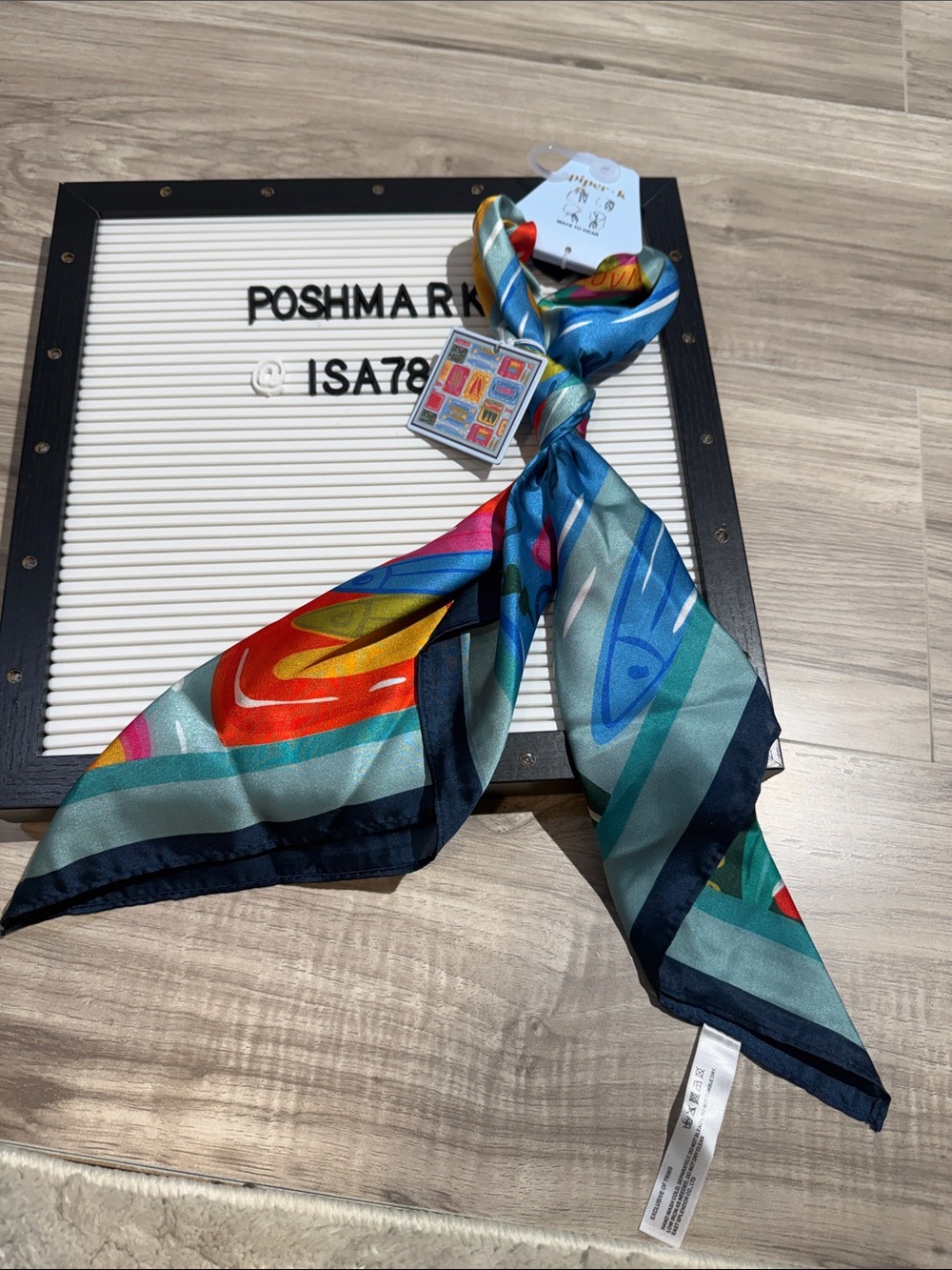 Piper k  Multicolor Abstract Scarf in Blue, Teal, Red, Yellow
